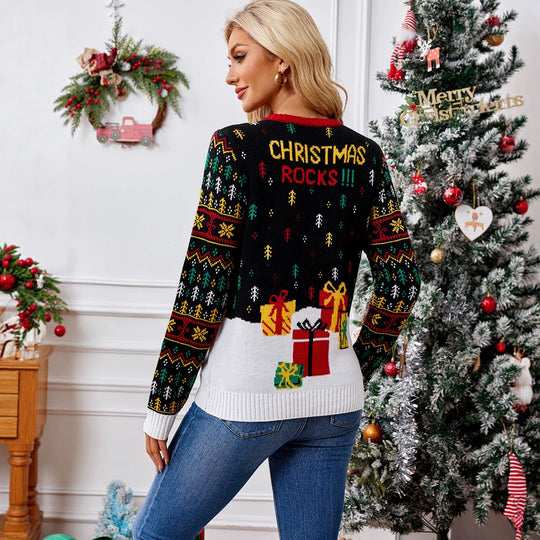 Weihnachtspullover mit Rentier- und Weihnachtsmann-Jacquard