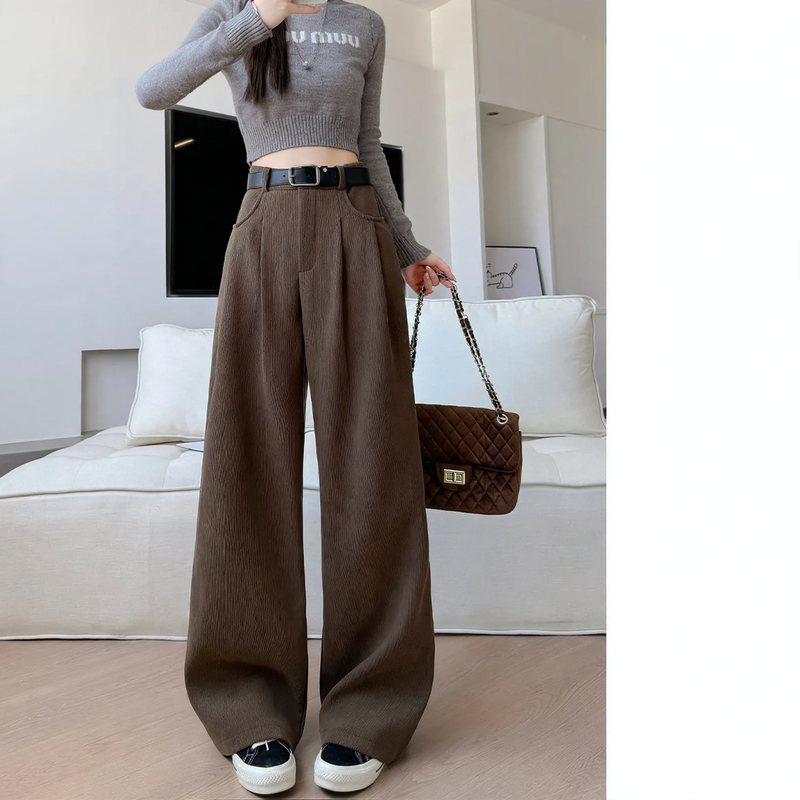 Damen-Cordhose, weit geschnitten, hoch tailliert