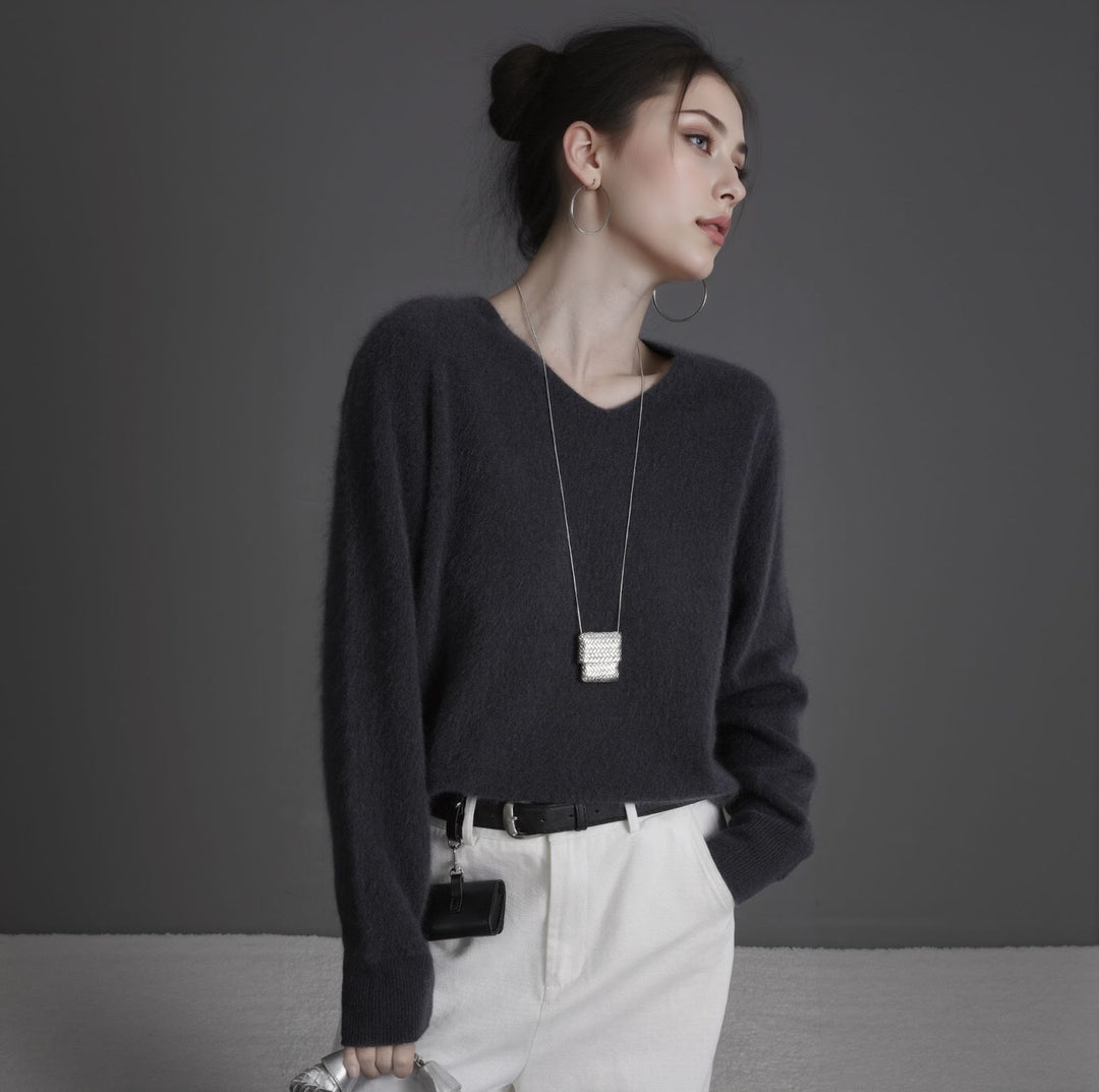 Damen-Wollpullover, Kaschmir-Mix, Rundhalsausschnitt