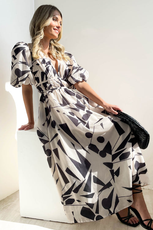Real Love Print Puffärmel Maxi Kleid