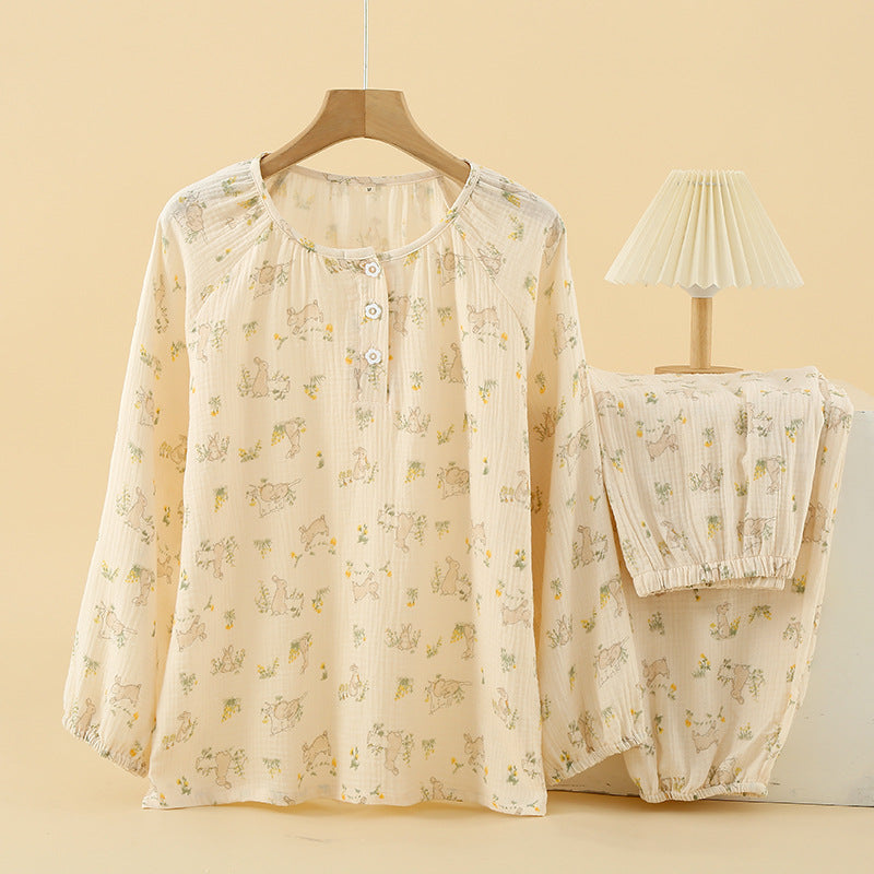 Damen-Pyjama-Set, 100% Baumwolle, langärmelig, süßes Design