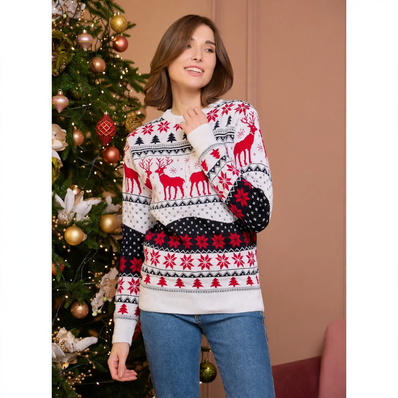 Unisex-Strickpullover mit Rentier-Motiv