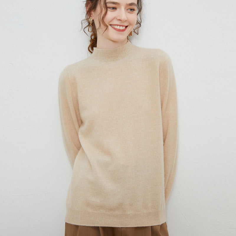 Damen-Wollpullover, Stehkragen, Rippstrick, locker geschnitten