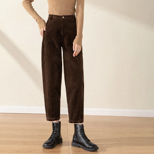 Damen-Cordhose, hoch tailliert, Karottenform