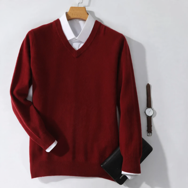 Herren-Wollpullover mit V-Ausschnitt