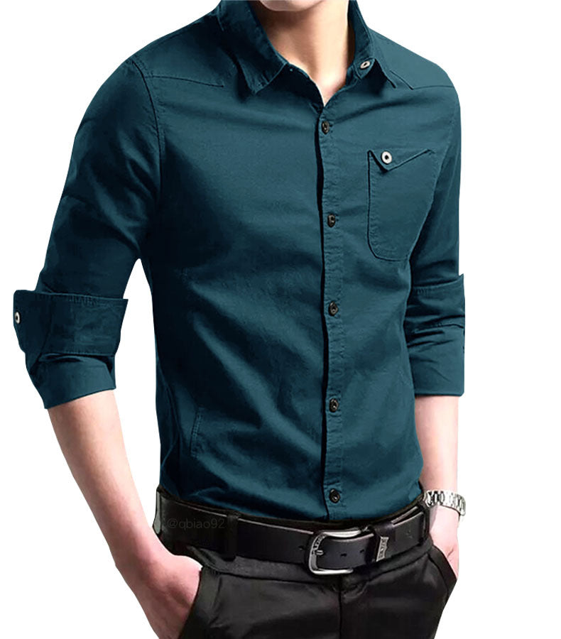 Herren Slim-Fit Business-Hemd mit Kentkragen und aufgesetzter Brusttasche Nord Taschen