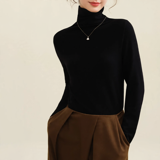 Damen-Woll-Seiden-Pullover, gefüttert, mit Stehkragen