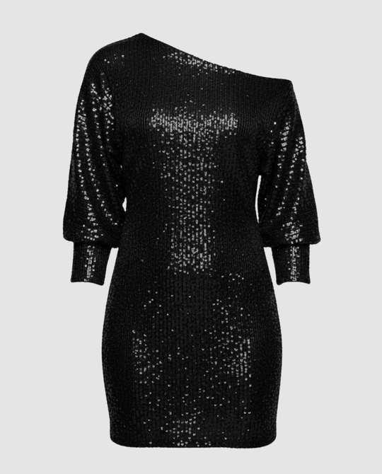 Glänzendes One Shoulder Minikleid