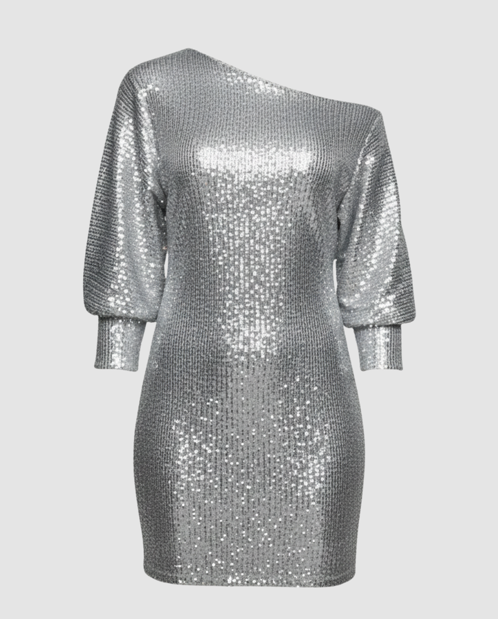 Glänzendes One Shoulder Minikleid
