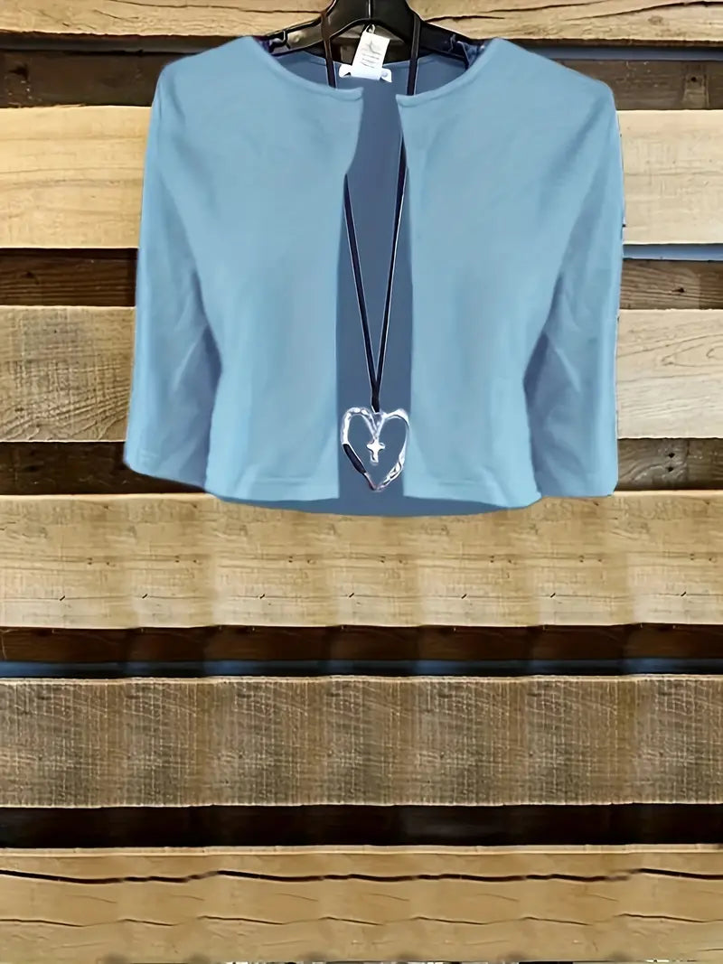 elegantes zweiteiliges Blumenkleid-Set mit einfarbigem Crop-Top und Kleid mit Rundhalsausschnitt
