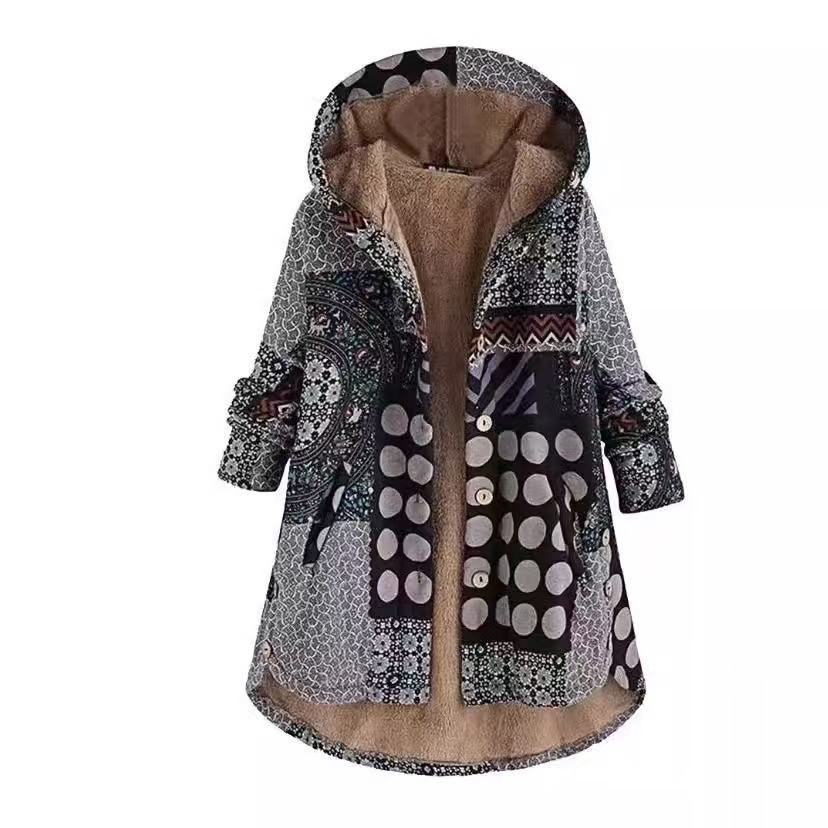 Gefütterte Kapuzenjacke mit Reißverschluss und Print