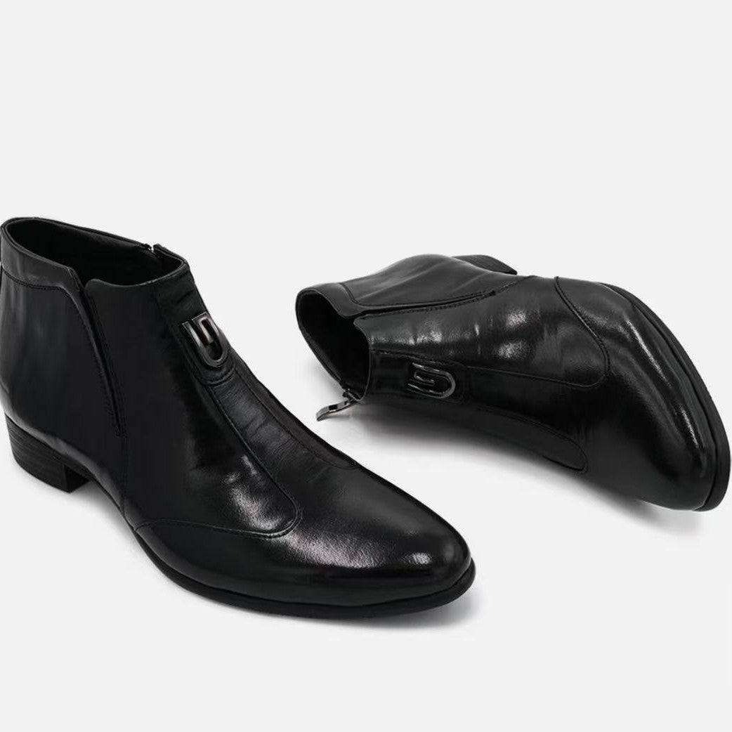 Herren-Chelsea-Stiefel aus Leder, spitz zulaufend, mit Reißverschluss