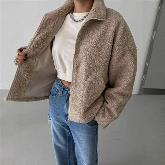 Damen-Fleecejacke mit Stehkragen und Reißverschluss