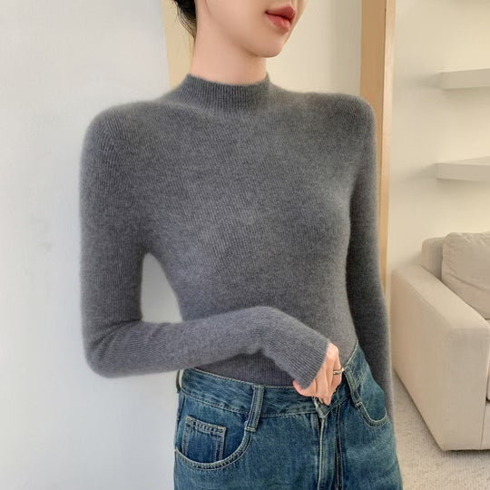 Damen-Kaschmirpullover, Stehkragen, schmal geschnitten