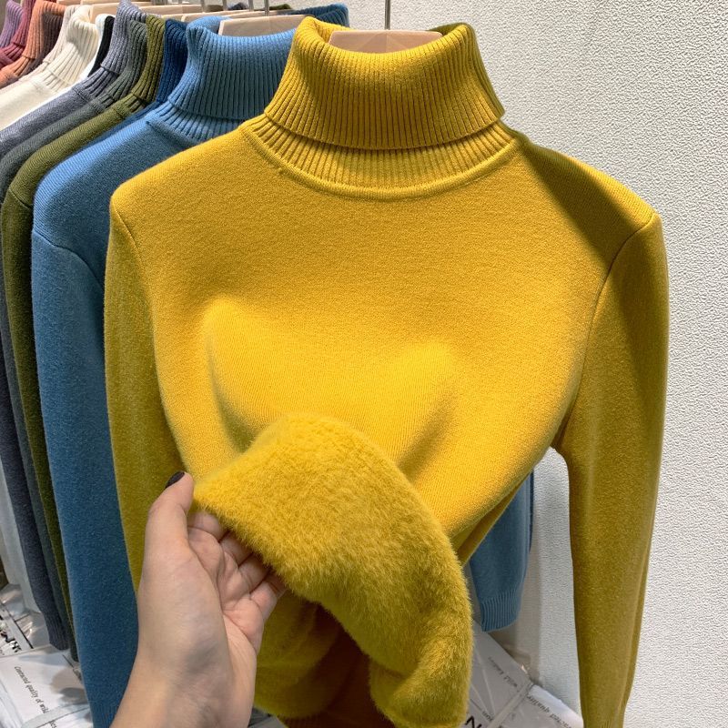 Damen-Rollkragenpullover, gefüttert, einfarbig