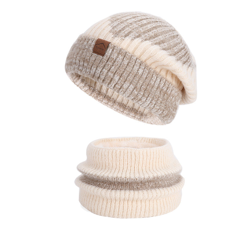 Strickmütze und Schal Set, gefüttert, zweifarbig