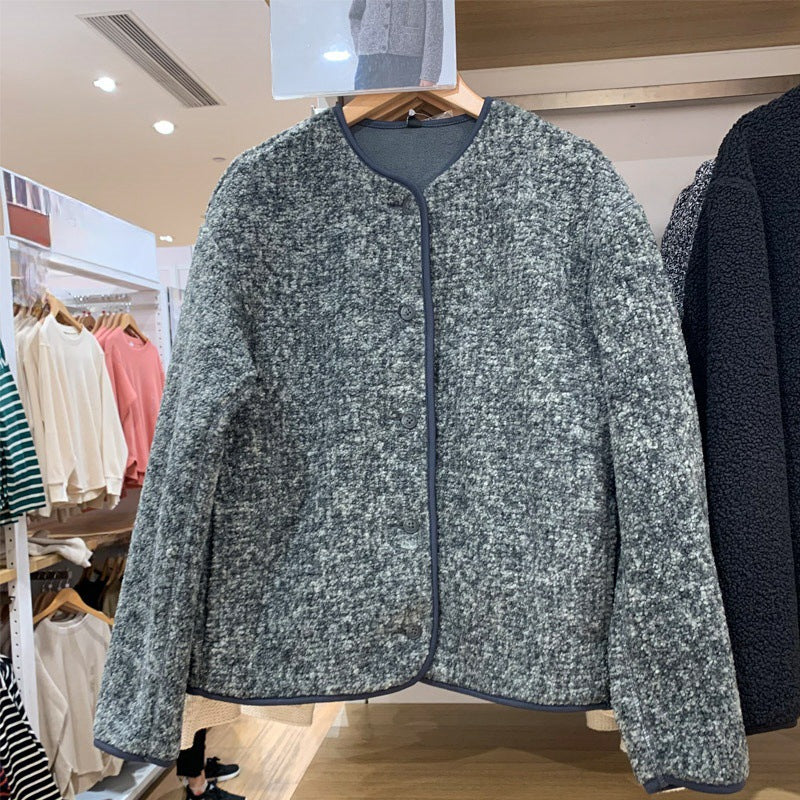 Damen-Strickjacke aus Lammfell-Imitat und Fleece