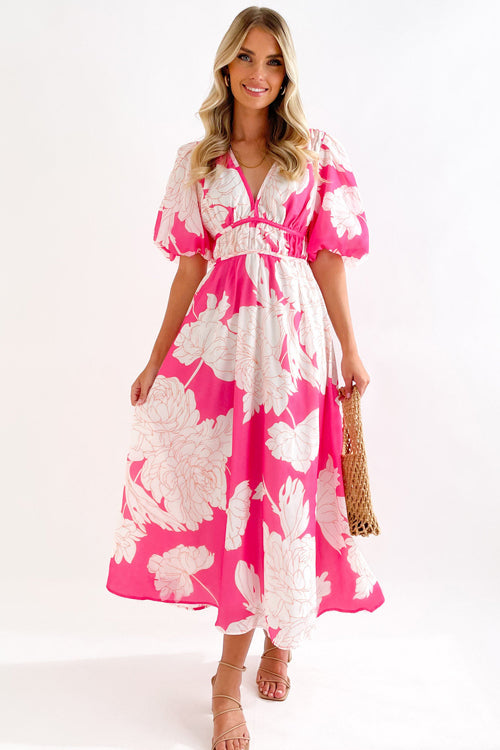 Real Love Print Puffärmel Maxi Kleid
