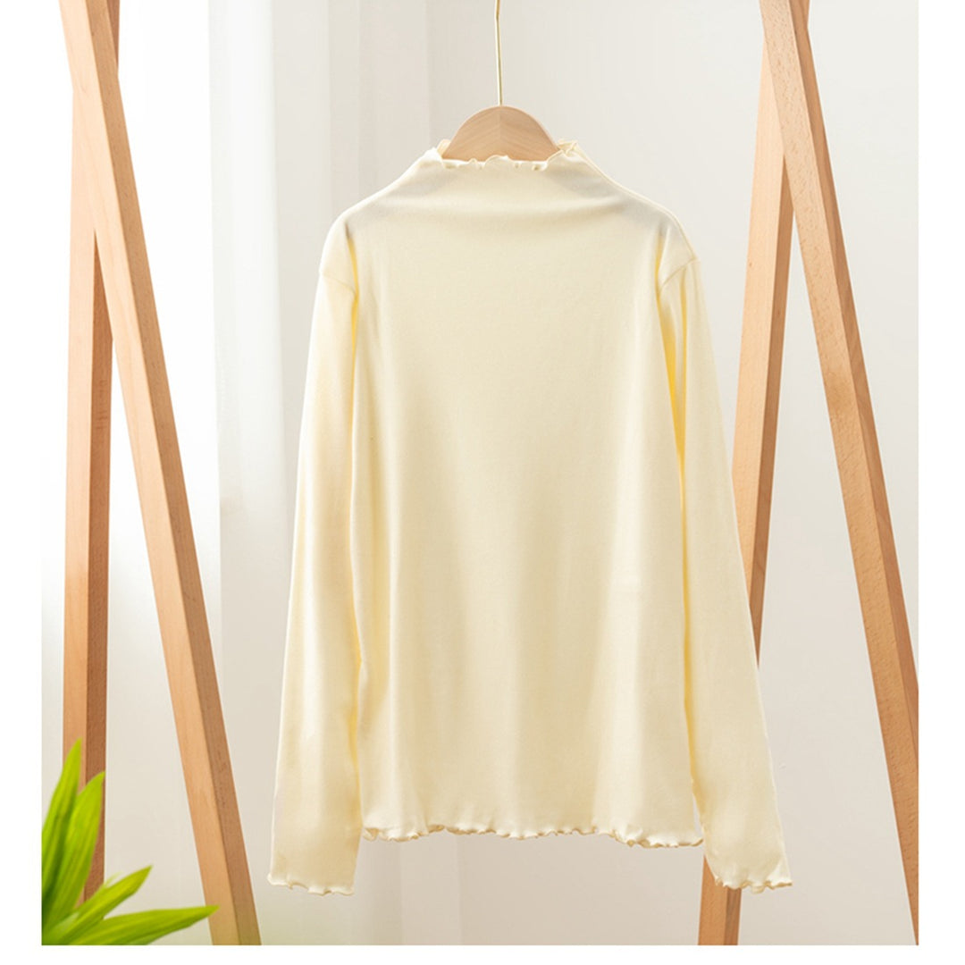 Damen-Langarm-Shirt mit Stehkragen und Rüschenkante