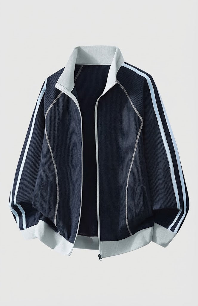 Damen Leichte Waffelstruktur Trainingsjacke mit Stehkragen und Kontraststreifen Nord Taschen