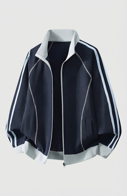 Damen Leichte Waffelstruktur Trainingsjacke mit Stehkragen und Kontraststreifen Nord Taschen