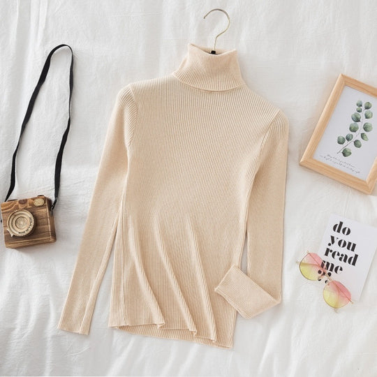 Damen-Strickpullover mit hohem Kragen, figurbetont