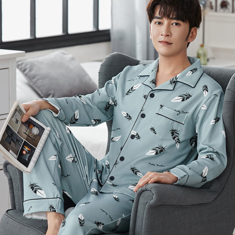 Herren-Pyjama-Set, 100% Baumwolle, Langarm, Übergrößen