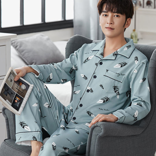 Herren-Pyjama-Set, 100% Baumwolle, Langarm, Übergrößen