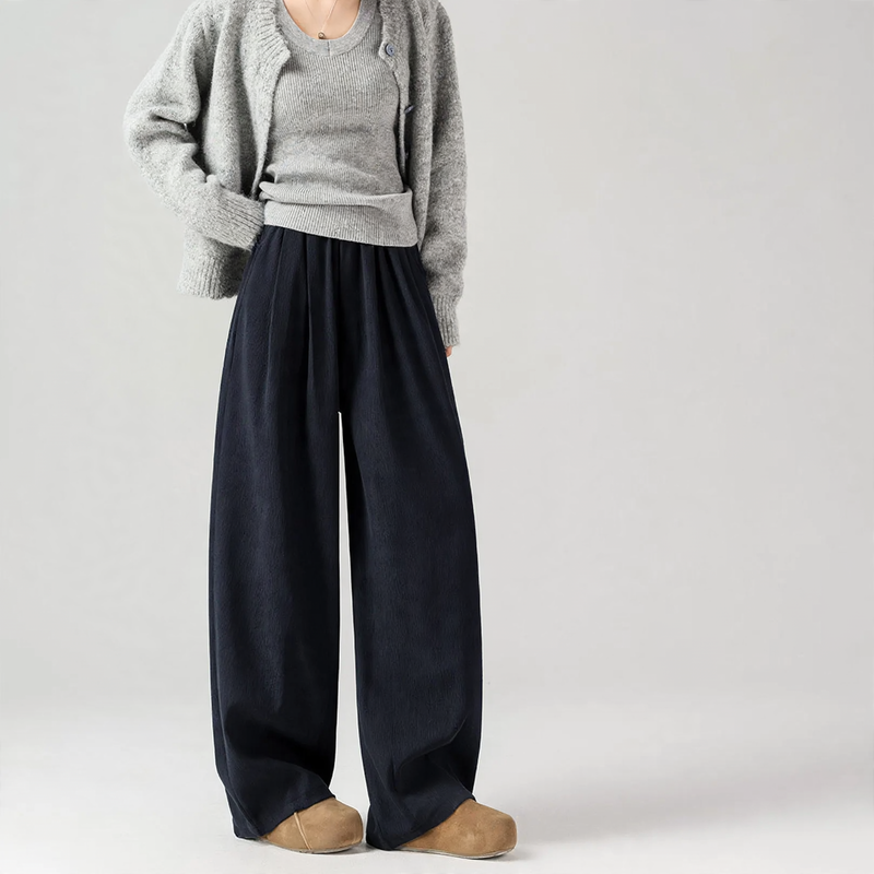 Damen-Cordhose, gefüttert, weit geschnitten, braun