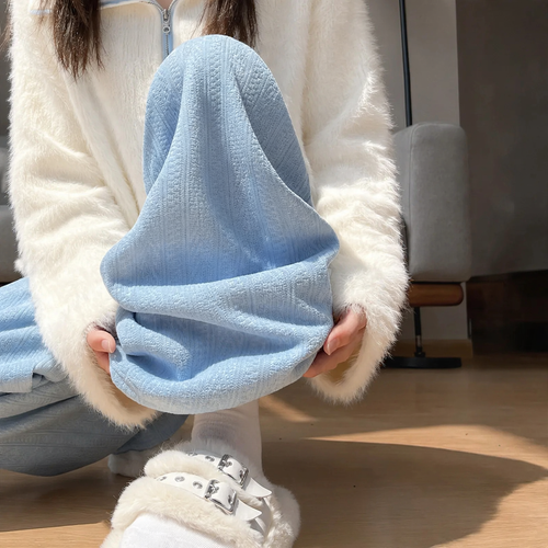 Gefütterte Chenille-Weithose für Damen, gerade geschnitten