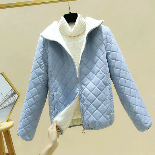Leichte Damen-Steppjacke mit Lammfell-Optik und Stehkragen