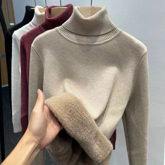 Herren-Strickpullover mit Fleecefutter und Stehkragen