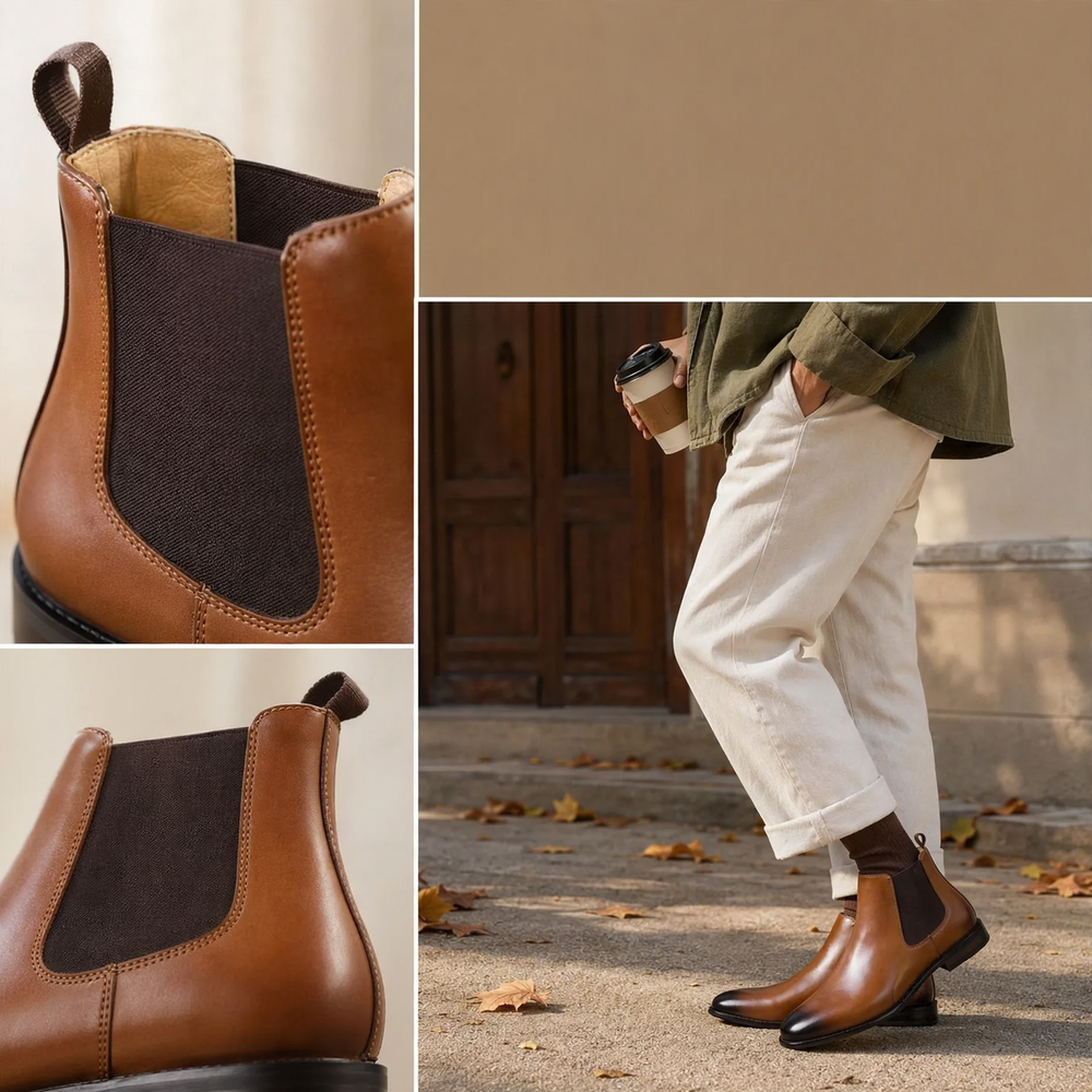 Herren Chelsea-Stiefel aus Echtleder, Business-Freizeit