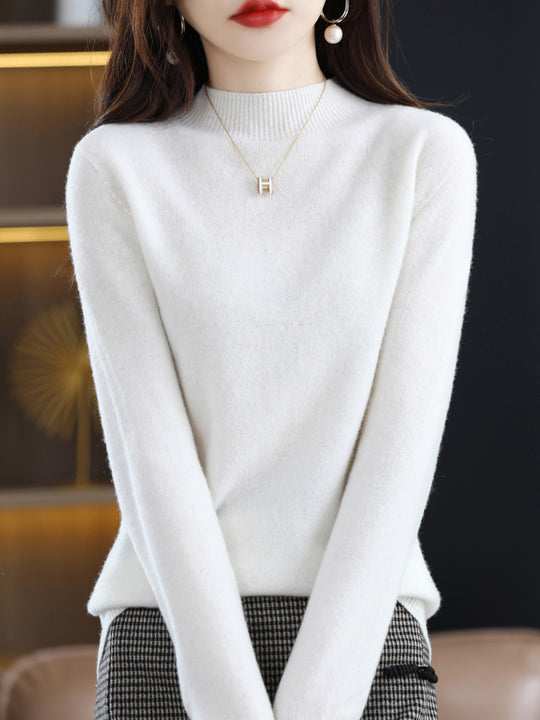 Wollpullover mit Rollsaum und Stehkragen