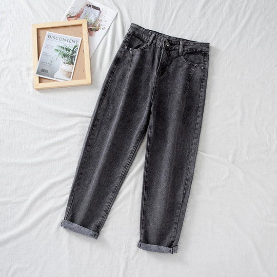 Damen Hochtaillierte Jeans im klassischen Mom-Style mit umgeschlagenen Säumen