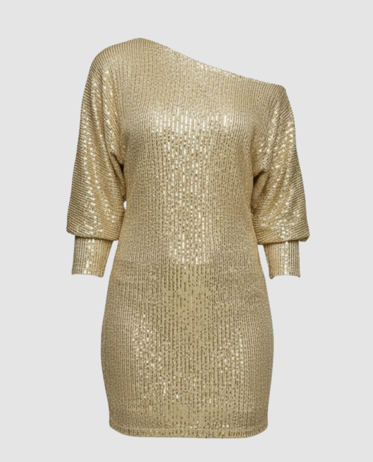 Glänzendes One Shoulder Minikleid