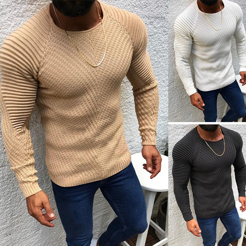 Herren strukturierter Slim-Fit Raglanpullover aus feinem Rippen- und Waffelstrick Nord Taschen