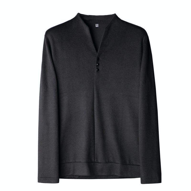 Herren Leichtes Feinstrick-Longsleeve mit verdeckter Knopfleiste und Stehkragen Nord Taschen