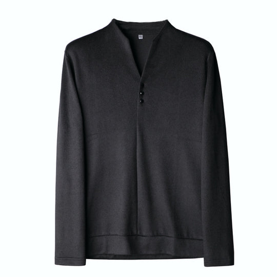 Herren Leichtes Feinstrick-Longsleeve mit verdeckter Knopfleiste und Stehkragen Nord Taschen