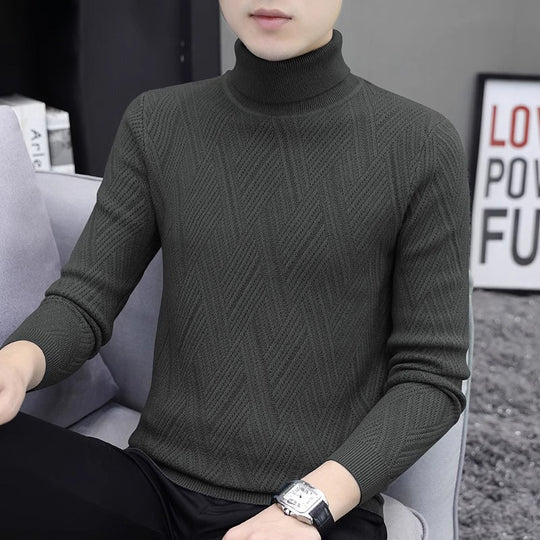 Herren-Strickpullover mit Zopfmuster und Rollkragen