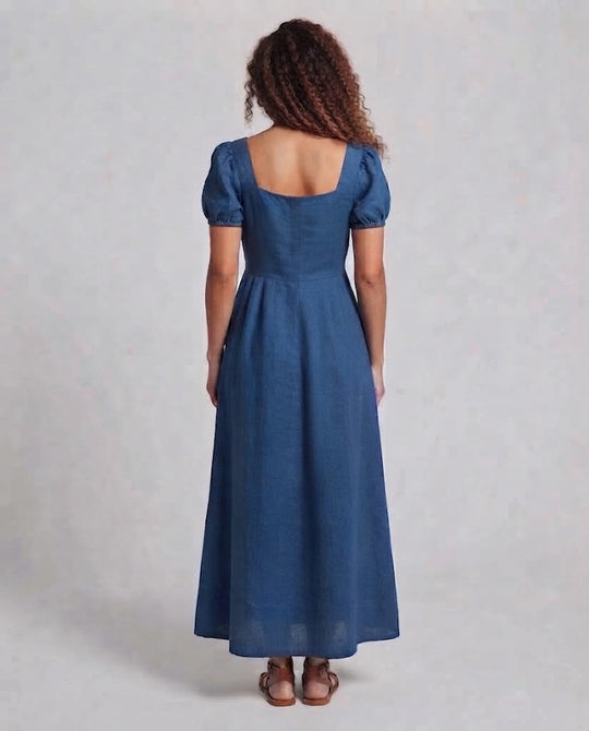 Frauen Elegantes Maxikleid mit Puffärmeln und Taillengürtel Nord Taschen
