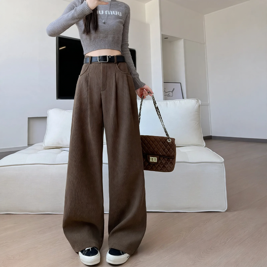 Damen-Cordhose, weit geschnitten, hoch tailliert