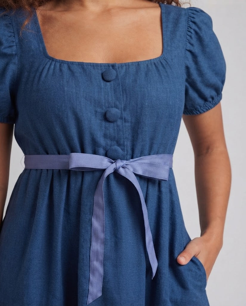 Frauen Elegantes Maxikleid mit Puffärmeln und Taillengürtel Nord Taschen