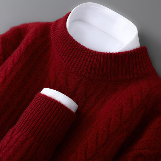 Herren-Wollpullover, 100% Wolle, Stehkragen, locker