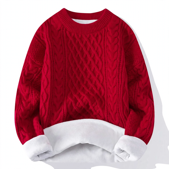 Gefütterter Strickpullover mit Zopfmuster