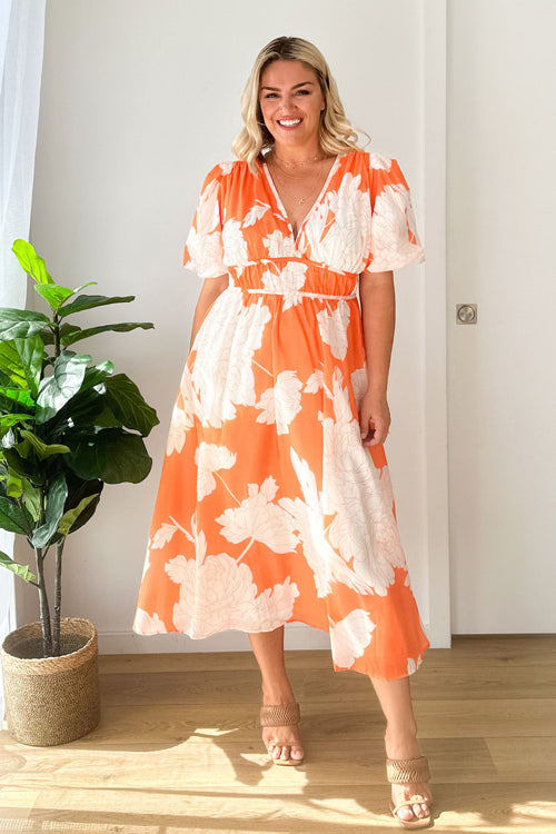 Real Love Print Puffärmel Maxi Kleid