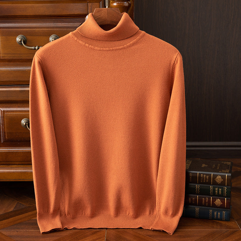 Herren-Strickpullover, Rollkragen, einfarbig, leger