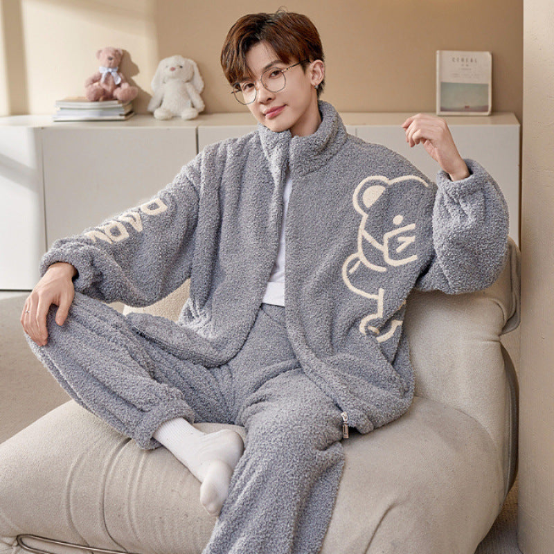 Herren-Pyjama-Set, Flanell mit Reißverschluss, warm