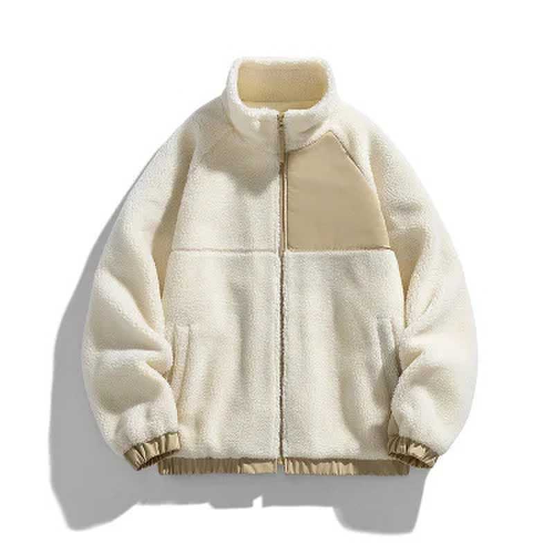 Unisex Lammfell-Jacke mit Stehkragen, gefüttert