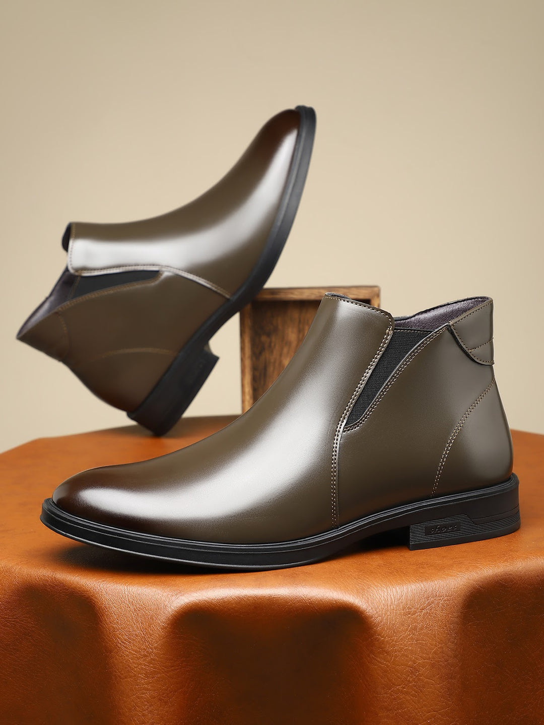 Herren-Chelsea-Stiefel, spitz zulaufend, Blockabsatz